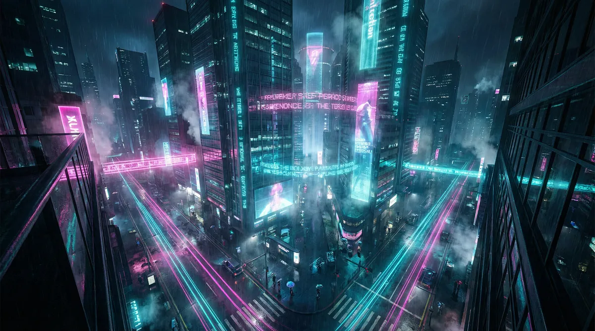 矢野奈美子 竖屏短剧平台首页背景 - 赛博朋克都市夜景